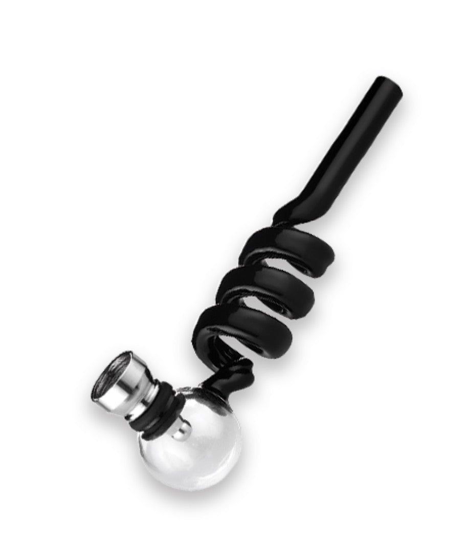 Rasta Pipe – Glass Pipe Spiral with Skull bowl 14cm