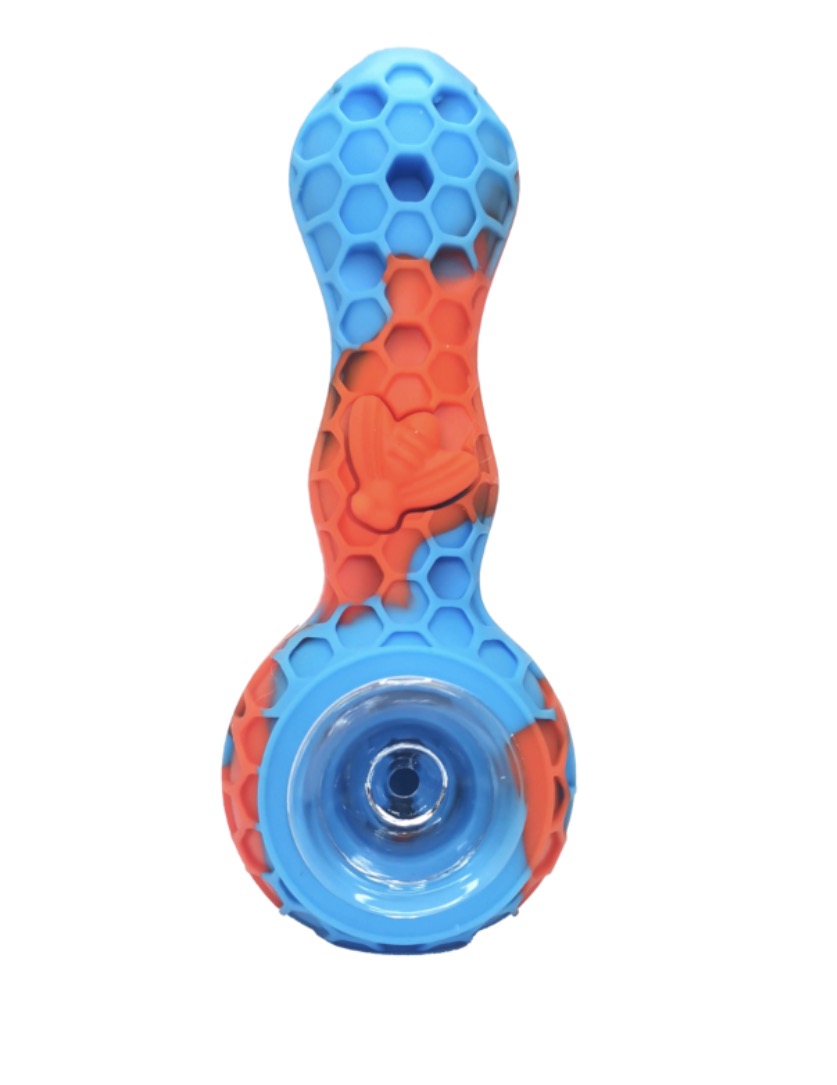 Rasta Pipe – Silicone w/Glass Bowl Assorted – Honeycomb Design – 11cm